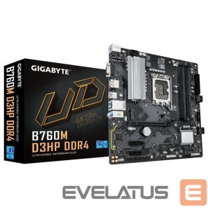 Intel protsessori emaplaat Gigabyte  Mainboard||Intel B760 Express|LGA1700|Micro-ATX|Memory DDR4|Memory slots 4|2xPCI-Express 3.0 1x|1xPCI-Express 4.0 16x|2xM.2|1x15pin D-sub|1xHDMI|1xDisplayPort|6xUSB 2.0|5xUSB 3.2|1xUSB-C|1xPS/2|1xRJ45|3xAudio port|B760MD3HPDDR4 
