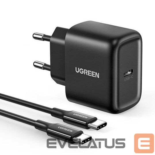 Adaptrid Ugreen USB Type C charger 25W Power Delivery + USB Type C cable 2m (50581) Black