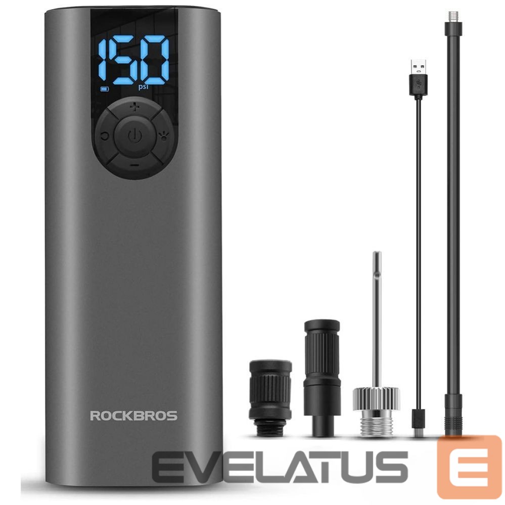 Jalgratta tarvik Rockbros Rockbros 42720001001 Electric Bike Pump with LED Display + USB-C - USB-A Cable - Black