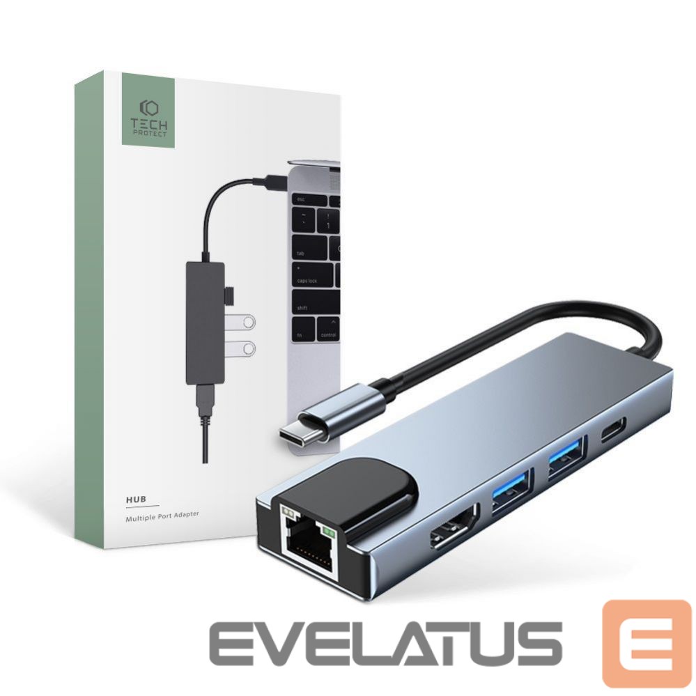 Muu arvutitarvik Tech-Protect HUB Tech-Protect V3 5in1 USB-C - USB-A 3.0 / USB-A 2.0 / USB-C / HDMI / RJ45 - gray