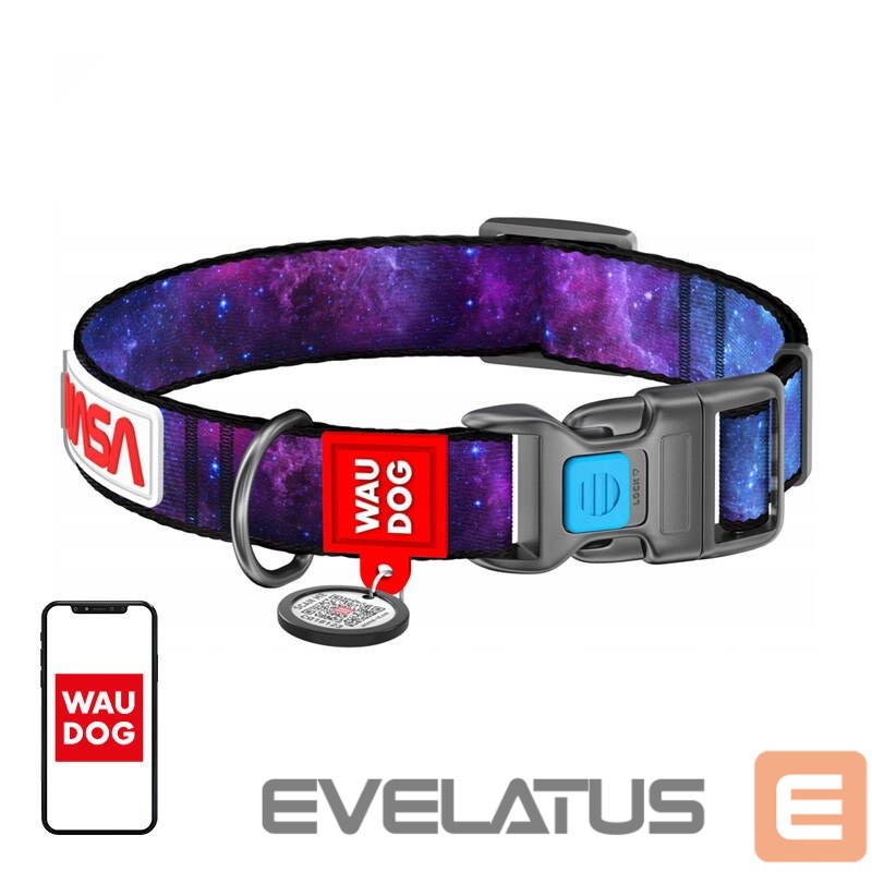 Kariloomade jaoks Waudog Waudog "NASA21" nylon dog collar with QR code, size M, width 20 mm