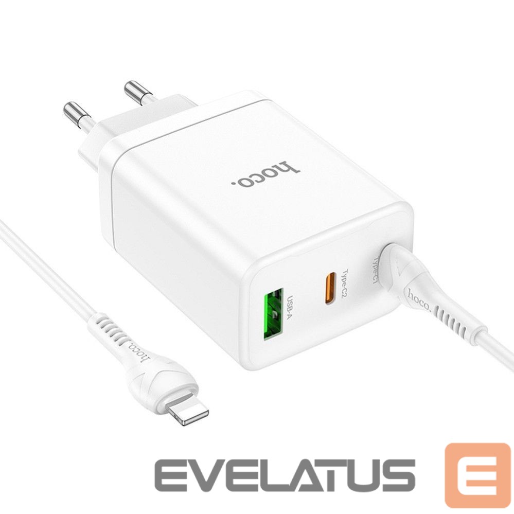 Adaptrid Hoco Phone charger Hoco 2 x USB C + USB A QC3.0 PD 3A 35W + cable USB C to Lightning N33 white