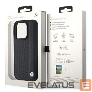 Tagakaaned BMW  BMW Leather Textured & Stripe iPhone 15 Pro Max Case - Black 