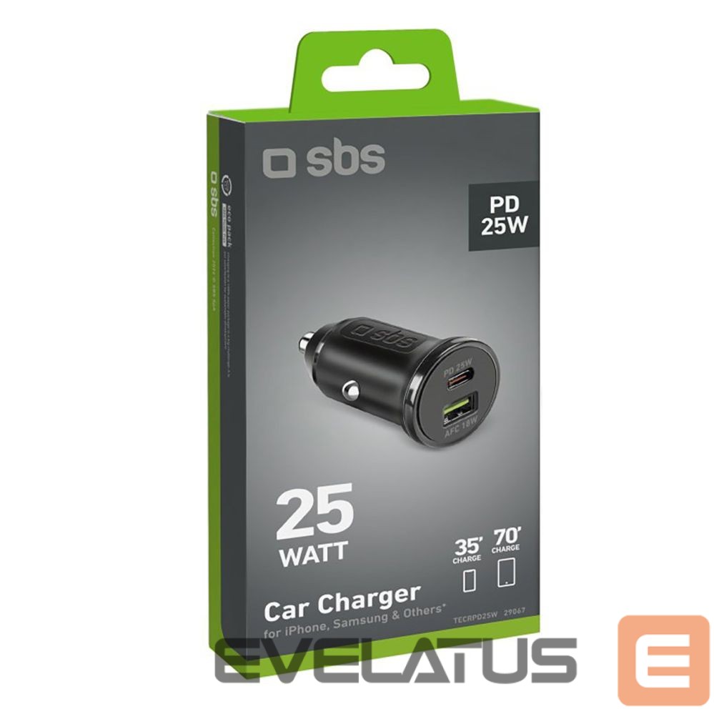 Adaptrid SBS SBS TECRPD25W Car Charger 25W USB-A USB-C with Power Delivery - Black