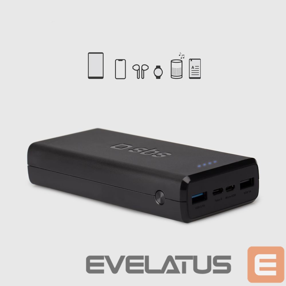 Väline aku SBS Powerbank Puro Fast 20000 mAh 2x USB-A + 1x USB-C - black