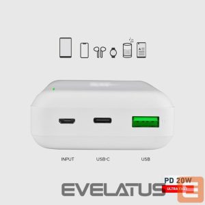 Väline aku SBS  Powerbank SBS TTBB20000PD20W 20000 mAh 20W Power Delivery with MicroUSB, USB-C, USB-A - white 