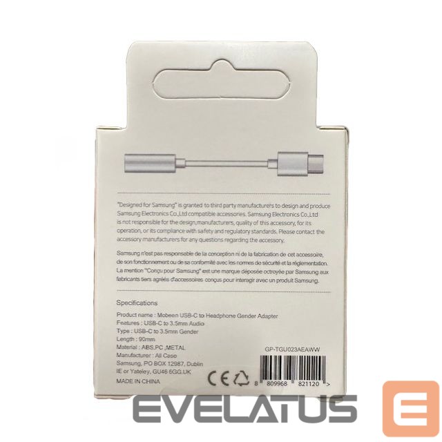 Kaameratarvik Samsung Samsung GP-TGU023AE DAC USB-C to 3.5mm mini jack adapter - white