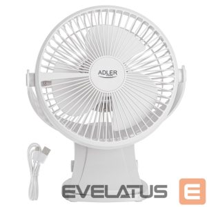 Ventilaator Adler  Rechargeable Clip-on Desk Fan | AD 7342 | Table Fan | White | Diameter 15.5 cm | Number of speeds 3 | Oscillation | 5 W 