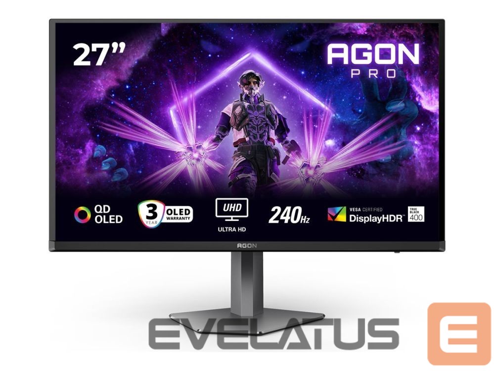 Monitorid AOC AG276UZD AGON 27" QD-OLED Monitor 3840x2160/16:9/250cd/m2/0.03ms HDMI, DP, USB, Headphone out