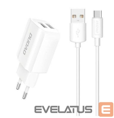 Adaptrid Dudao EU wall charger 2x USB 5V / 2.4A + USB Type C cable white (A2EU + Type-c white) White