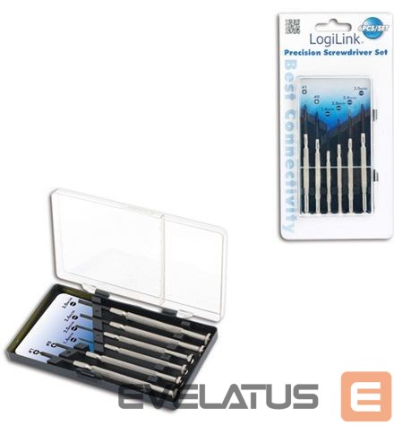 Server – muud tarvikud Logilink Small Screwdriver Set, 6pcs Incl. transport boxThe set includes1x slot driver 1.4 mm1x slot driver 2.0 mm1x slot driver 2.4 mm1x slot driver 3.0 mm1x Cross slot driver 0 mm1x Cross slot driver 1 mm