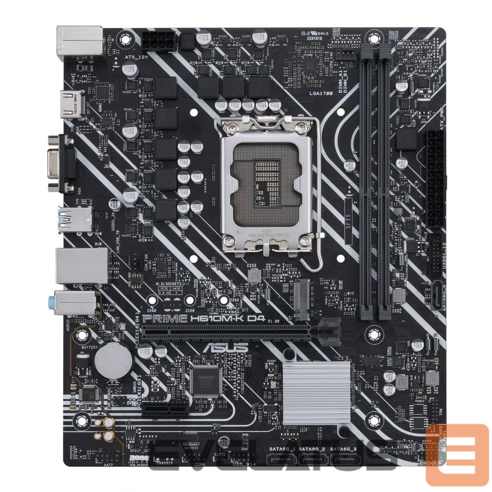 Intel protsessori emaplaat Asus PRIME H610M-K D4 Processor family Intel, Processor socket LGA1700, DDR4 DIMM, Memory slots 2, Supported hard disk drive interfaces SATA, M.2, Number of SATA connectors 4, Chipset Intel H610, mATX