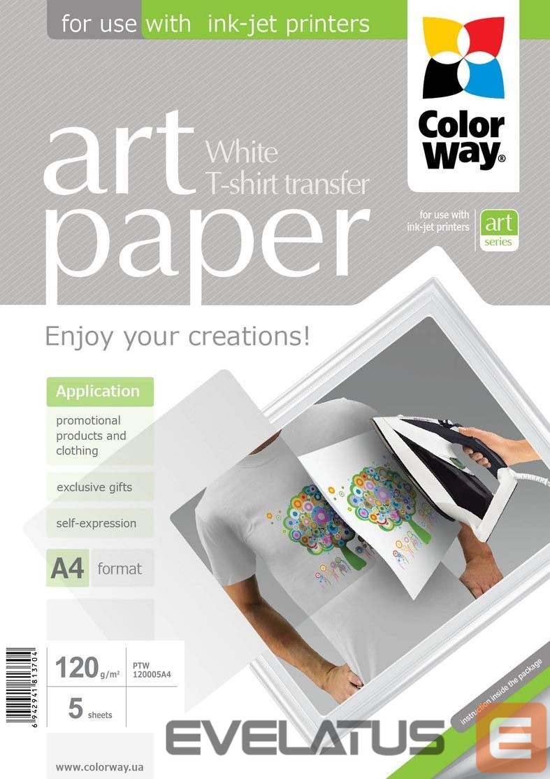 Kontoritarbed ColorWay ART Photo Paper T-shirt transfer (white), 5 sheets, A4, 120 g/m²