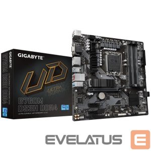 Intel protsessori emaplaat Gigabyte  Mainboard||Intel B760 Express|LGA1700|Micro-ATX|Memory DDR4|Memory slots 4|2xPCI-Express 3.0 1x|1xPCI-Express 4.0 16x|2xM.2|1x15pin D-sub|1xHDMI|2xDisplayPort|2xUSB 2.0|3xUSB 3.2|1xUSB-C|1xPS/2|1xRJ45|3xAudio port|B760MDS3HDDR4 