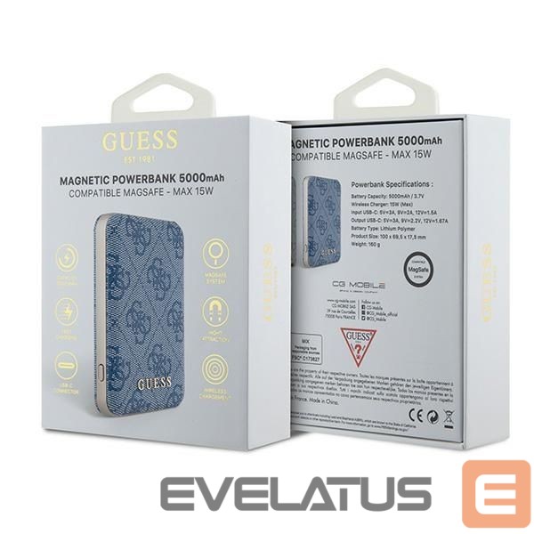 Muud kaubad Guess Guess Powerbank inductive 15W GUPB5FP4EMGB 5000mAh blue/blue 4G Leather Metal Logo MagSafe