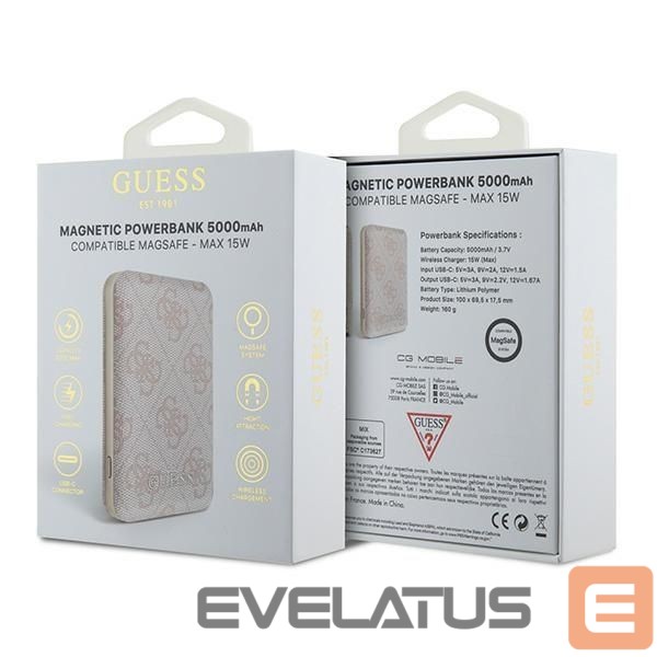 Muud kaubad Guess Guess Powerbank inductive 15W GUPB5FP4EMGP 5000mAh pink/pink 4G Leather Metal Logo MagSafe