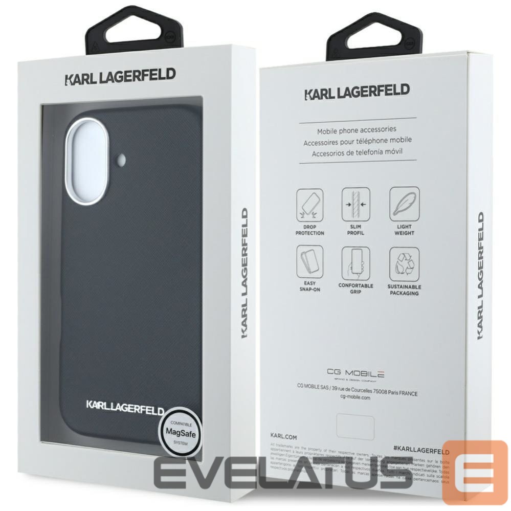 Muud kaubad Karl Lagerfeld Karl Lagerfeld Saffiano Full Wrapped Elongated Metal Logo MagSafe Case for iPhone 16 - Black