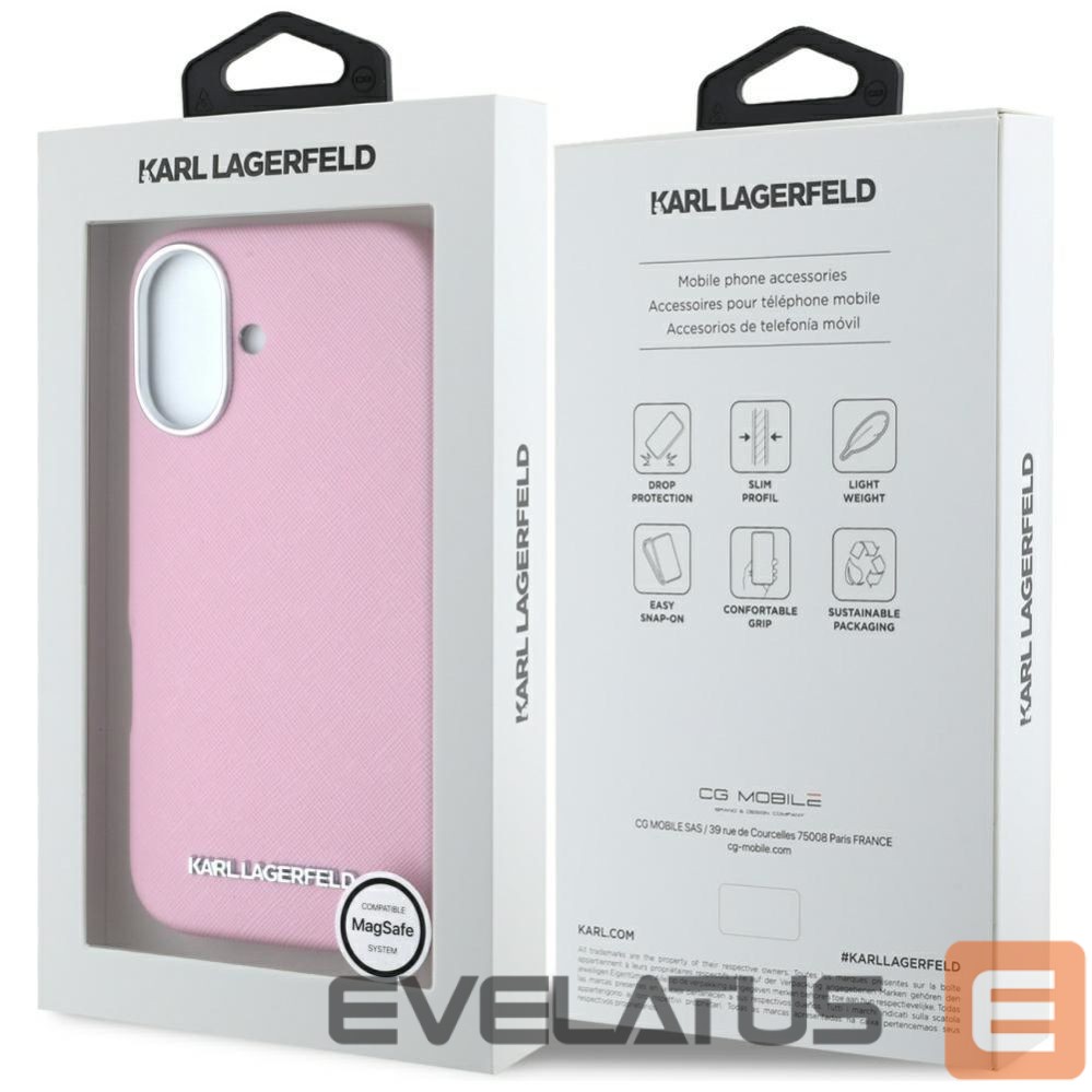 Muud kaubad Karl Lagerfeld Karl Lagerfeld Saffiano Full Wrapped Elongated Metal Logo MagSafe iPhone 16 Case - Pink