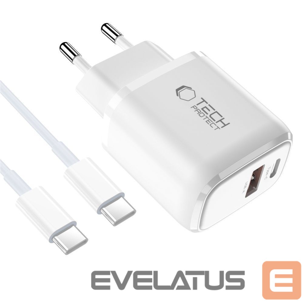 Muud kaubad Tech-Protect Tech-Protect NCA30 PD 30W QC3.0 USB-A / USB-C Wall Charger + USB-C / USB-C Cable 100cm - White