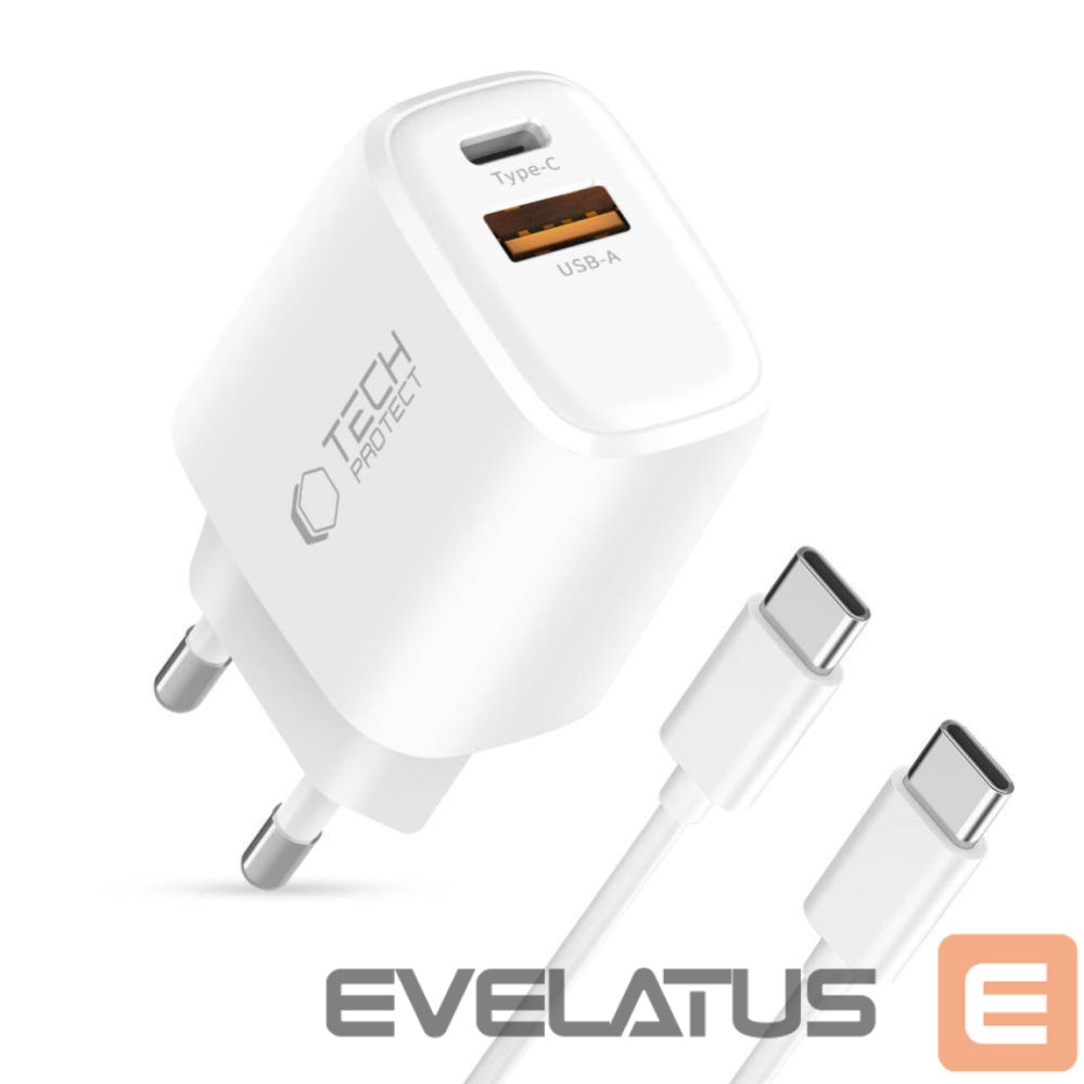Muud kaubad Tech-Protect Tech-Protect NCA30 PD 30W QC3.0 USB-A / USB-C Wall Charger + USB-C / USB-C Cable 100cm - White