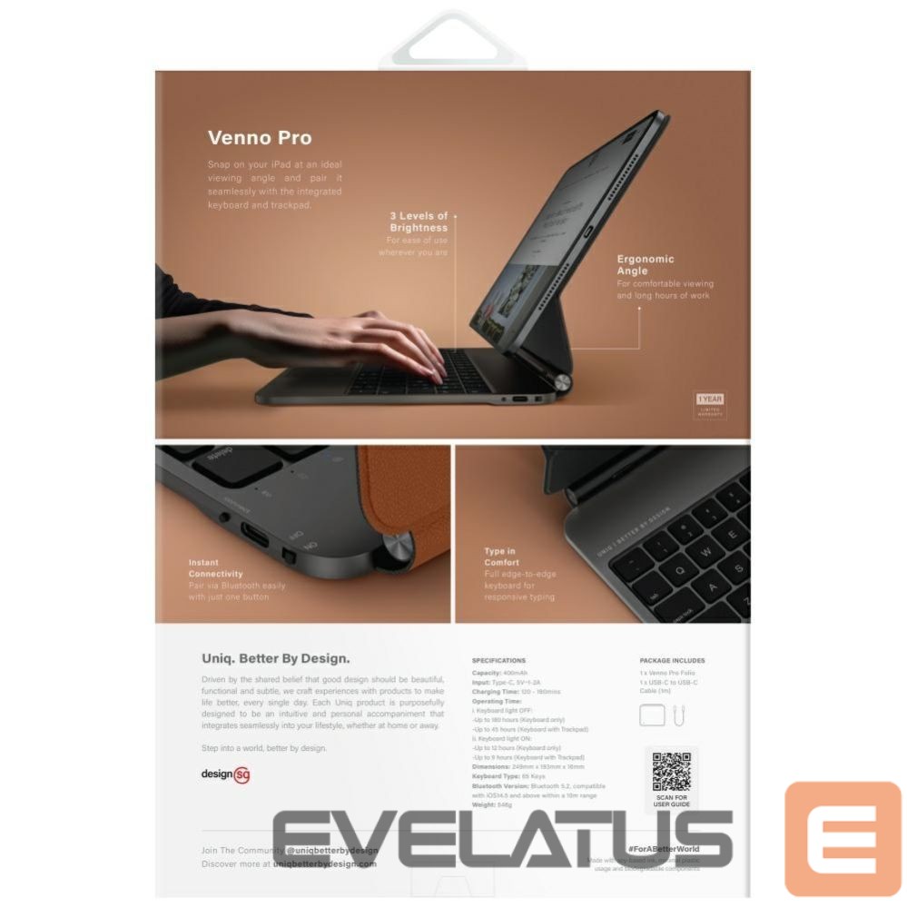Muud kaubad UNIQ Uniq Venno Pro Magnetic Smart Keyboard Case for iPad 11" 2025 / iPad Air 11" 2024 / 2025 / iPad Pro 11" 2018 / 2020 / 2021 / 2022 / 2024 - Brown