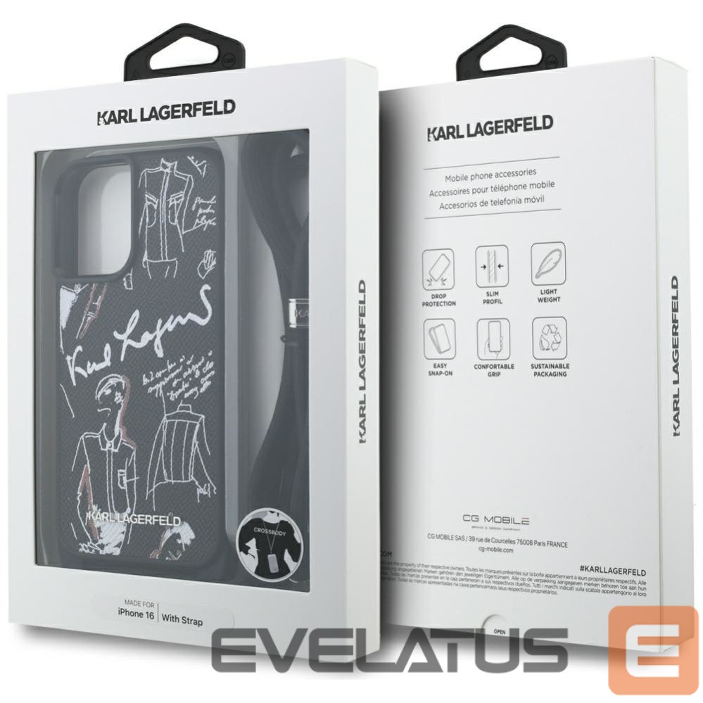 Muud kaubad Karl Lagerfeld Karl Lagerfeld Crossbody Grained Pattern & Logo Case for iPhone 16 - Black