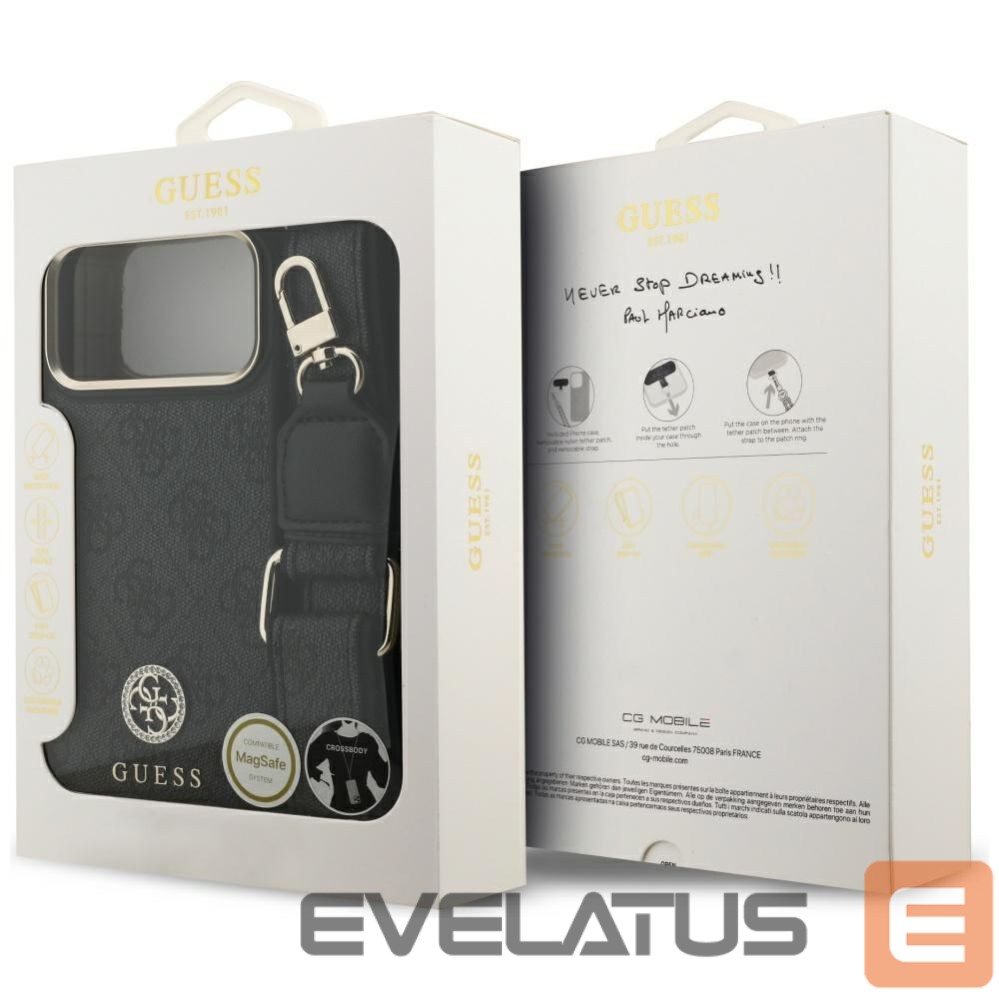 Muud kaubad Guess Guess 4G Srtass Logo & Big Strap Metal Buttons MagSafe Case for iPhone 17 Pro Max - Black