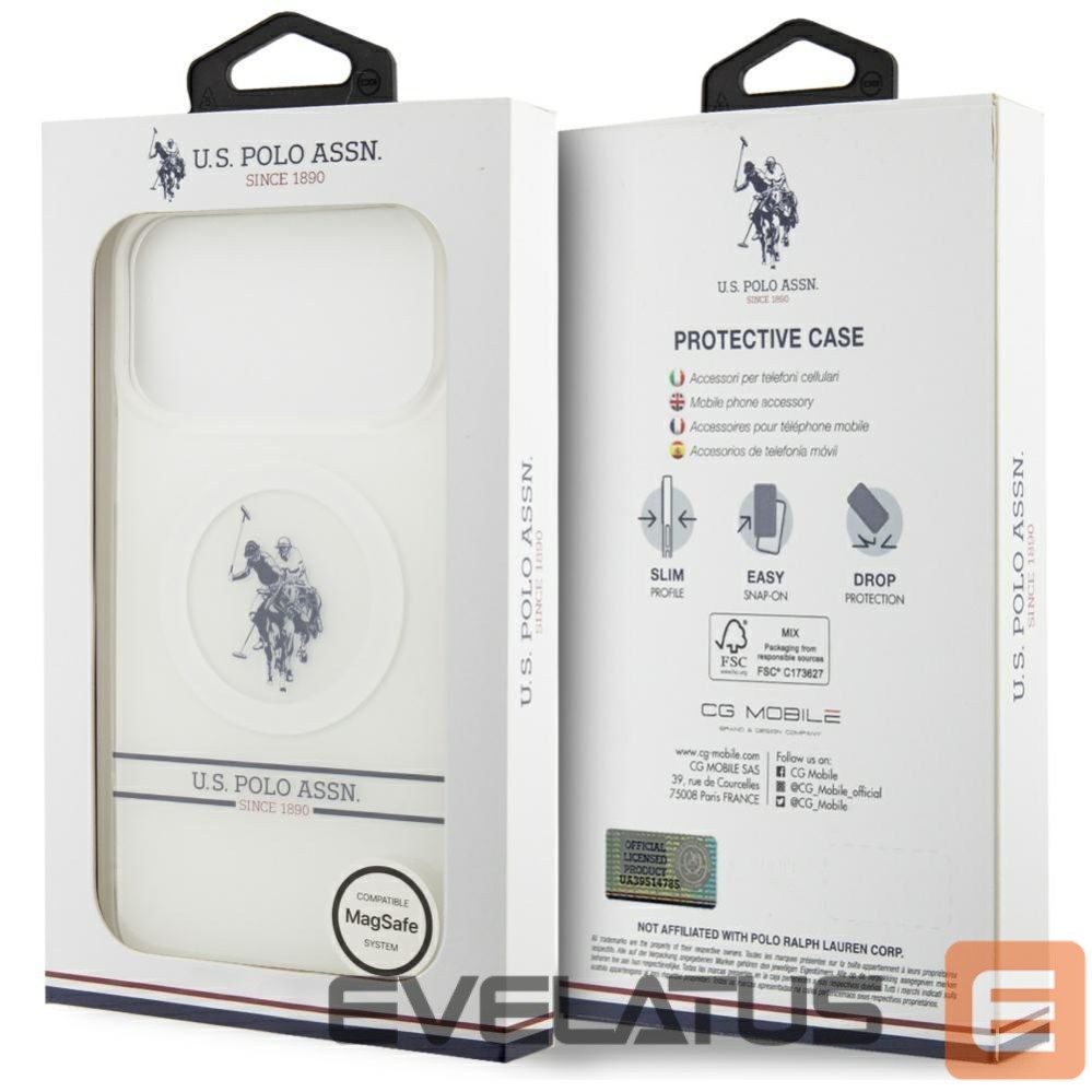 Muud kaubad U.S. Polo PU US Polo DH and Bottom Stripe Logo MagSafe Case for iPhone 17 Pro Max - White