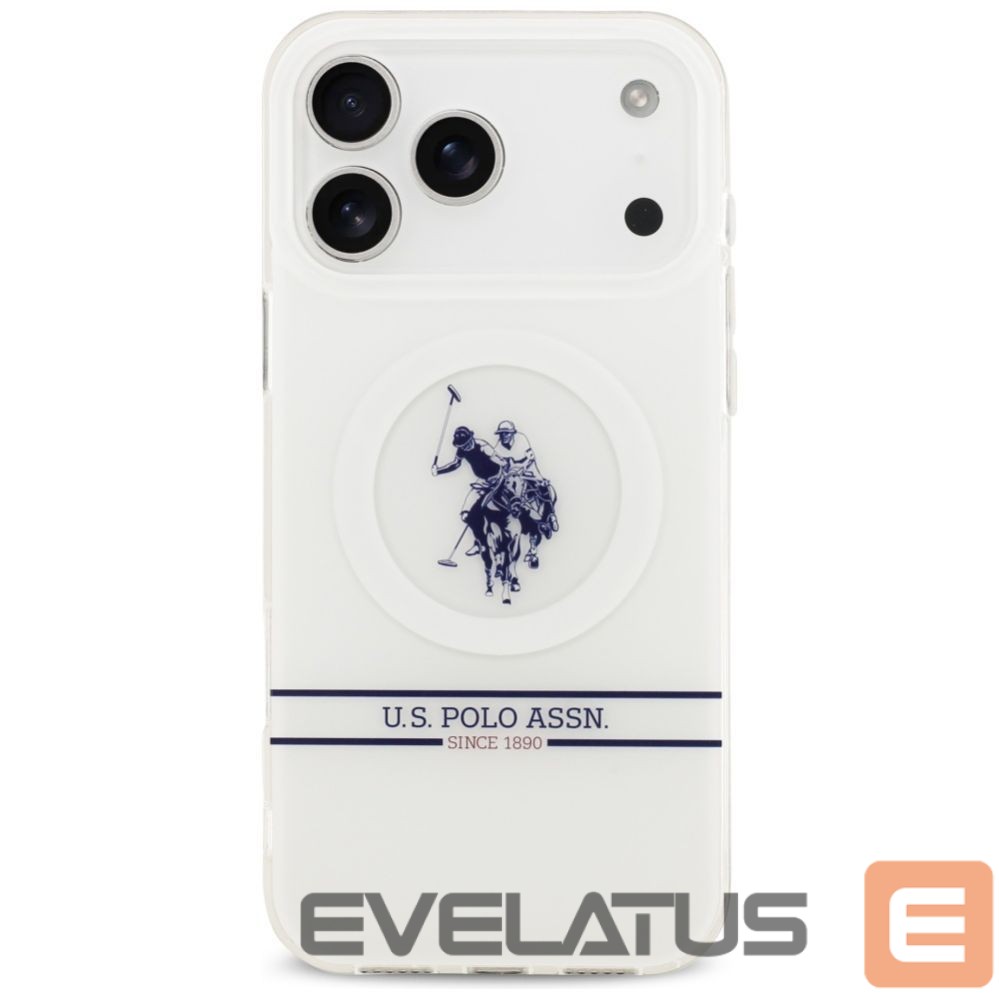 Muud kaubad U.S. Polo PU US Polo DH and Bottom Stripe Logo MagSafe Case for iPhone 17 Pro Max - White