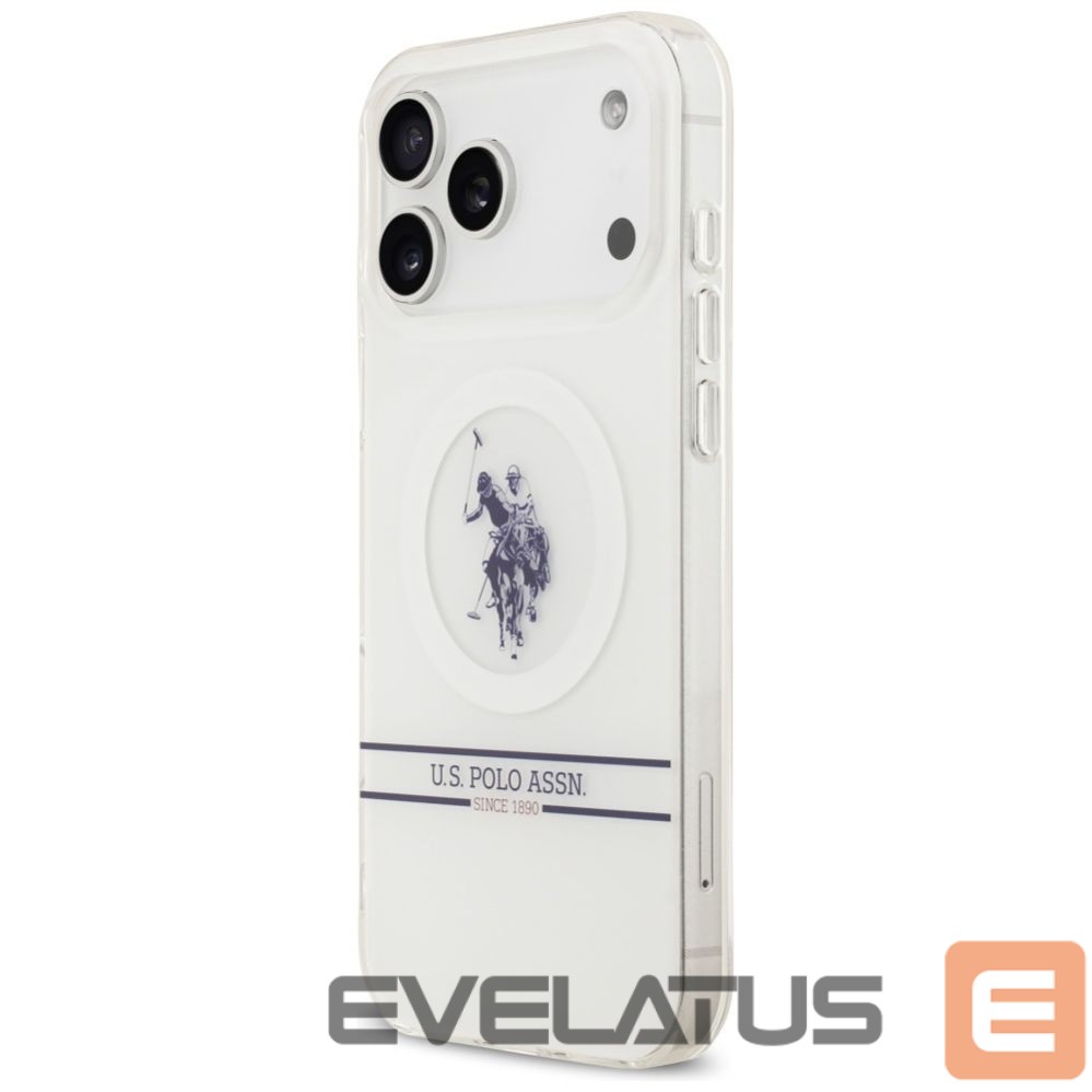 Muud kaubad U.S. Polo PU US Polo DH and Bottom Stripe Logo MagSafe Case for iPhone 17 Pro Max - White