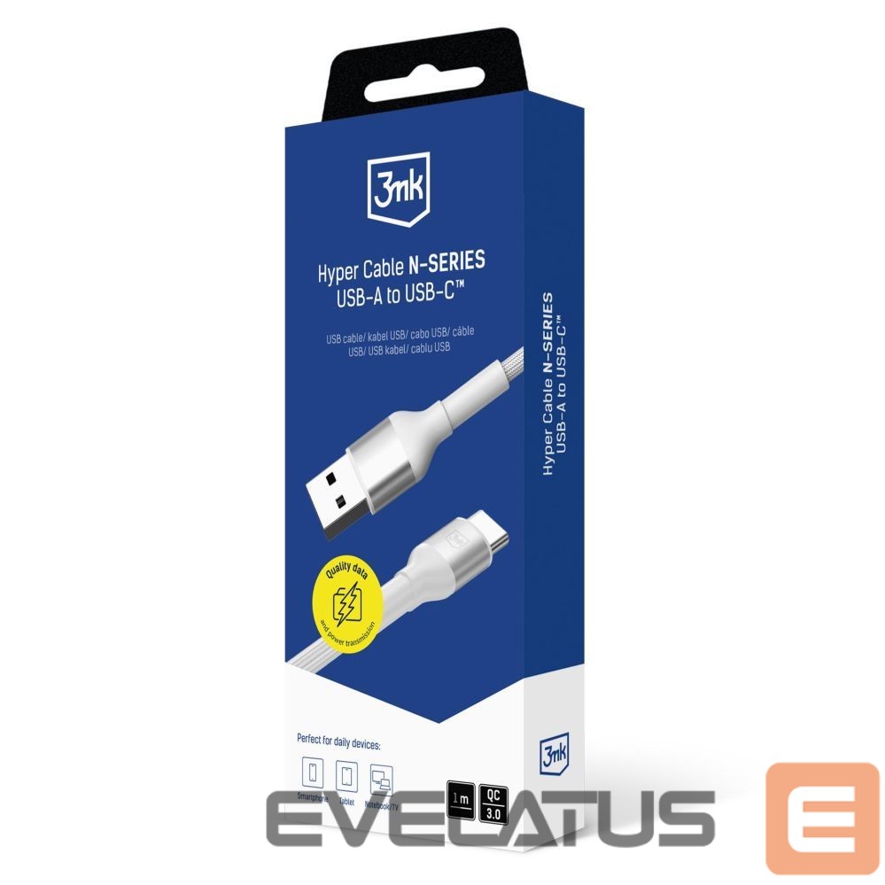 Muud kaubad 3MK 3mk Hyper Cable N-SERIES USB-A / USB-C 1m 9V/2A 18W / white