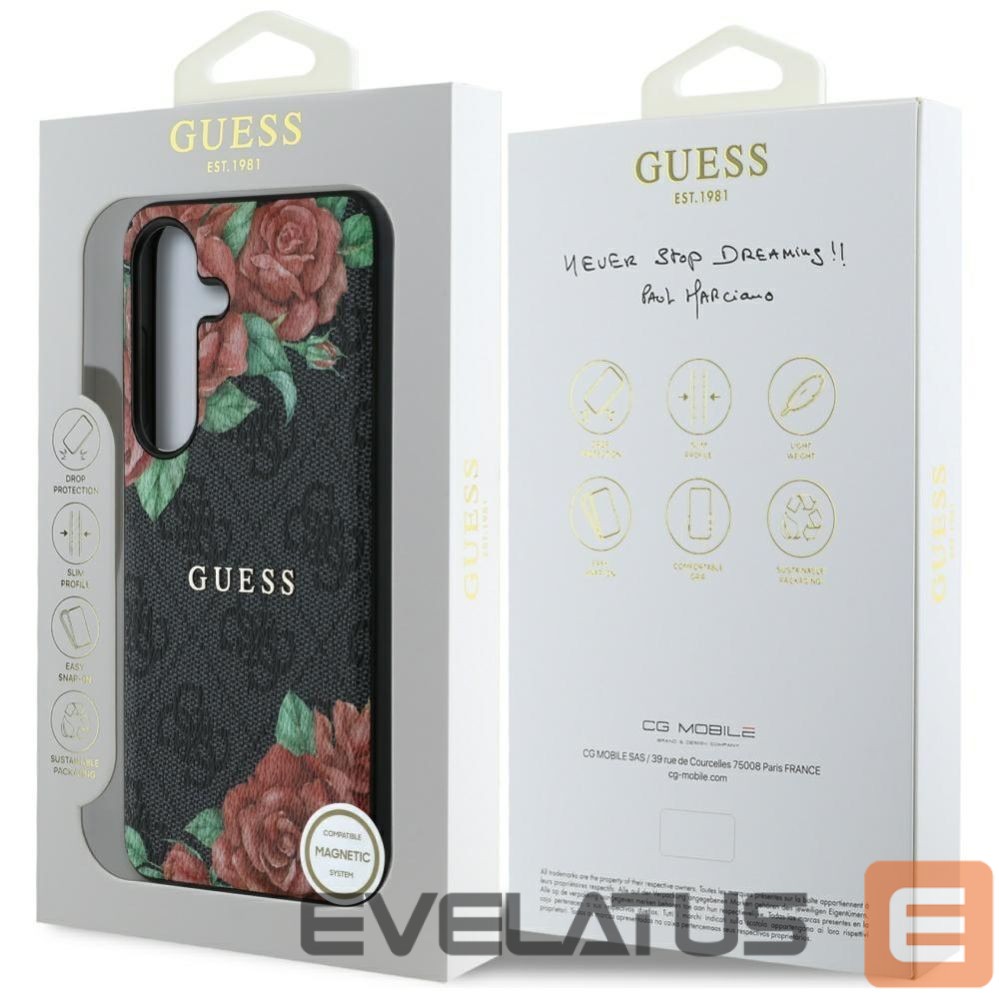 Muud kaubad Guess Guess Leather 4G Flowers Print Metal Classic Logo MagSafe Case for Samsung Galaxy S25 - Black