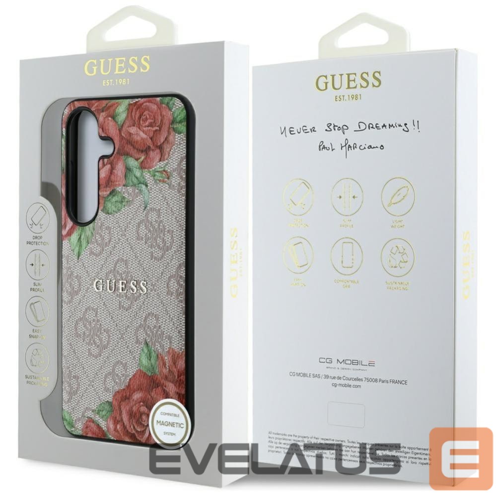 Muud kaubad Guess Guess Leather 4G Flowers Print Metal Classic Logo MagSafe Case for Samsung Galaxy S25 - Pink