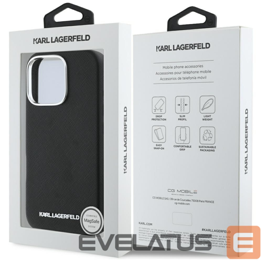 Muud kaubad Karl Lagerfeld Karl Lagerfeld Saffiano Full Wrapped Elongated Metal Logo MagSafe Case for iPhone 16 Pro Max - Black