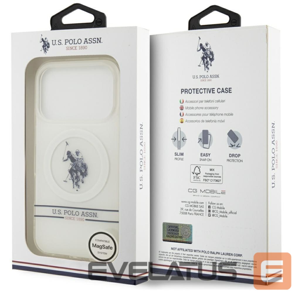 Muud kaubad U.S. Polo PU US Polo DH and Bottom Stripe Logo MagSafe Case for iPhone 17 Pro - White