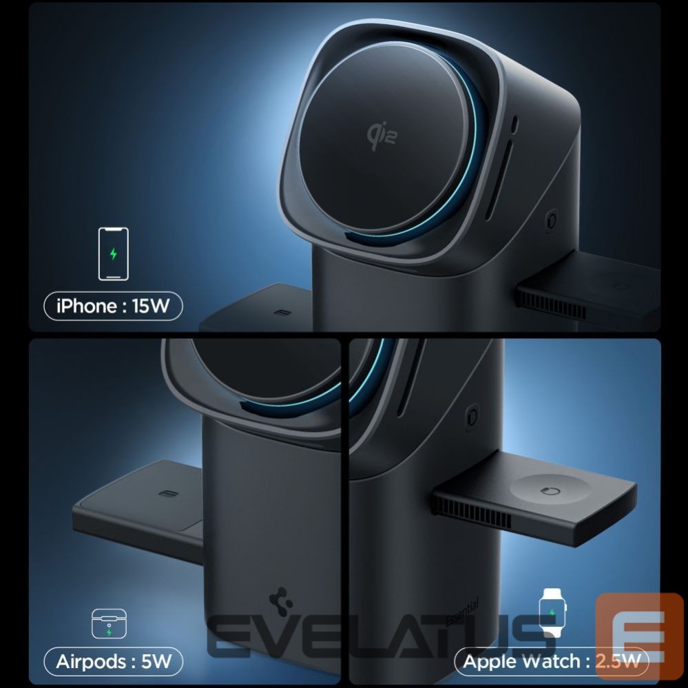 Muud kaubad Spigen Spigen Essential EF223MS 3-in-1 QI2 Wireless Charger - Black