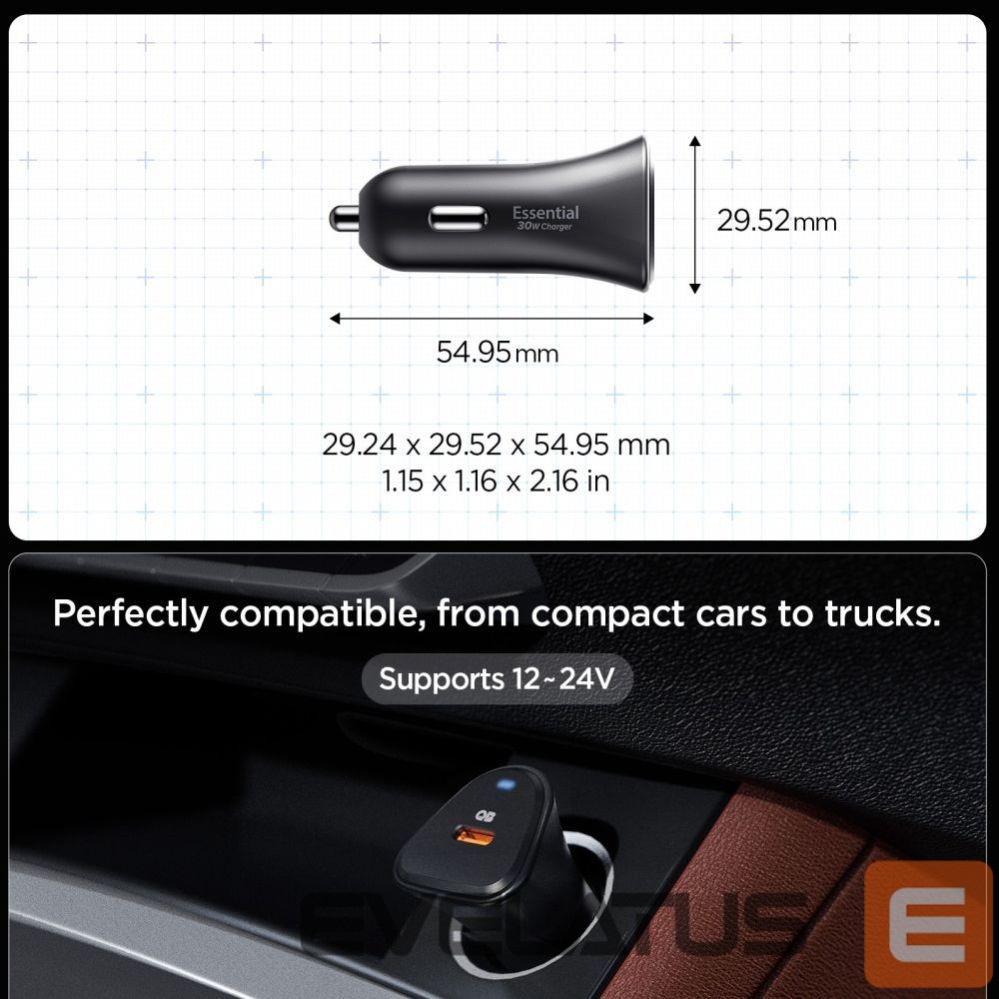 Muud kaubad Spigen Spigen Essential EV301 30W Car Charger - Black