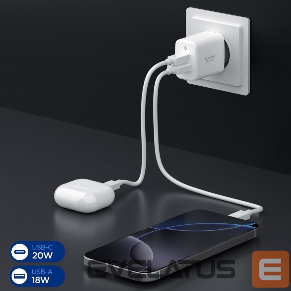 Muud kaubad Spigen Spigen Essential EE202EU 20W Wall Charger - White