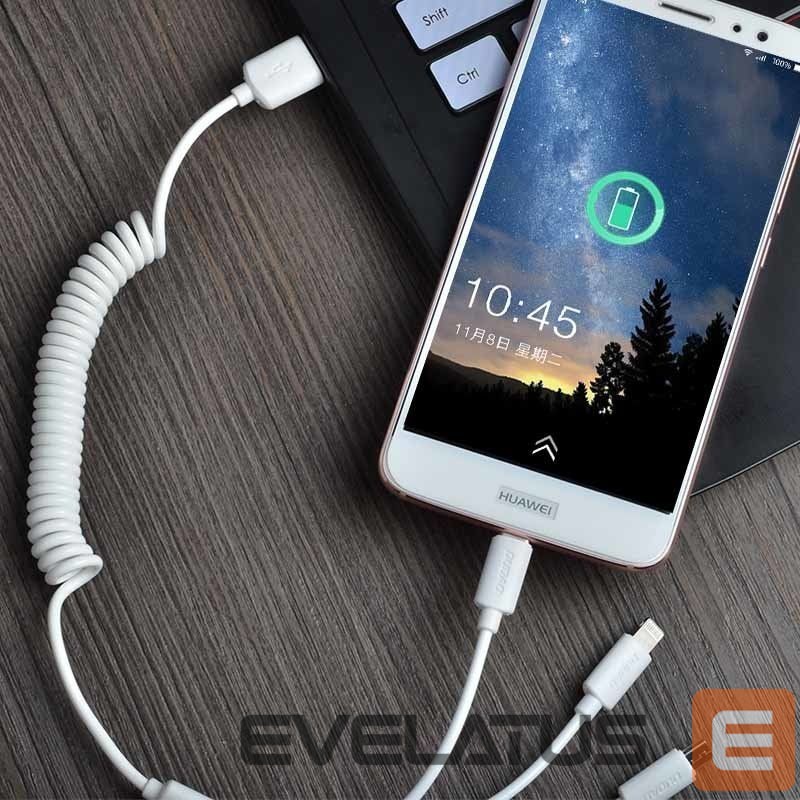 Adaptrid Dudao Dudao car kit charger 2x USB 2.4A + cable USB 3in1 Lightning / Type C / micro USB cable white (R7 white)