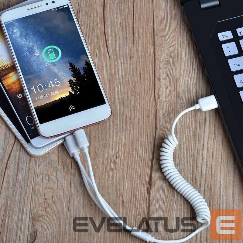 Adaptrid Dudao Dudao car kit charger 2x USB 2.4A + cable USB 3in1 Lightning / Type C / micro USB cable white (R7 white)