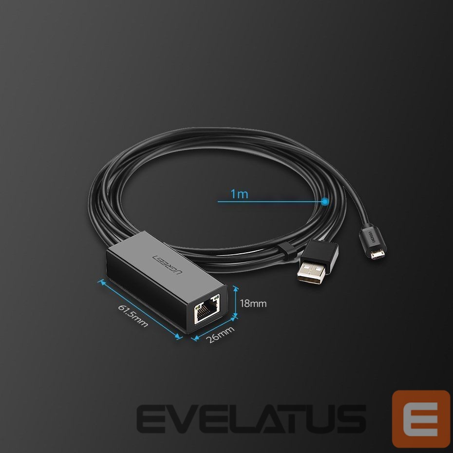 Muu telefoni lisavarustus Ugreen Ugreen 30985 external network card for Chromecast with micro USB / USB-A connectors 100Mb/s 1m - black