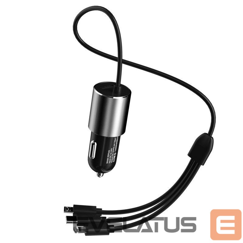 Adaptrid Dudao Dudao 3in1 USB car charger 3,4 A built-in cable Lightning / USB Type C / micro USB black (R5ProN black)