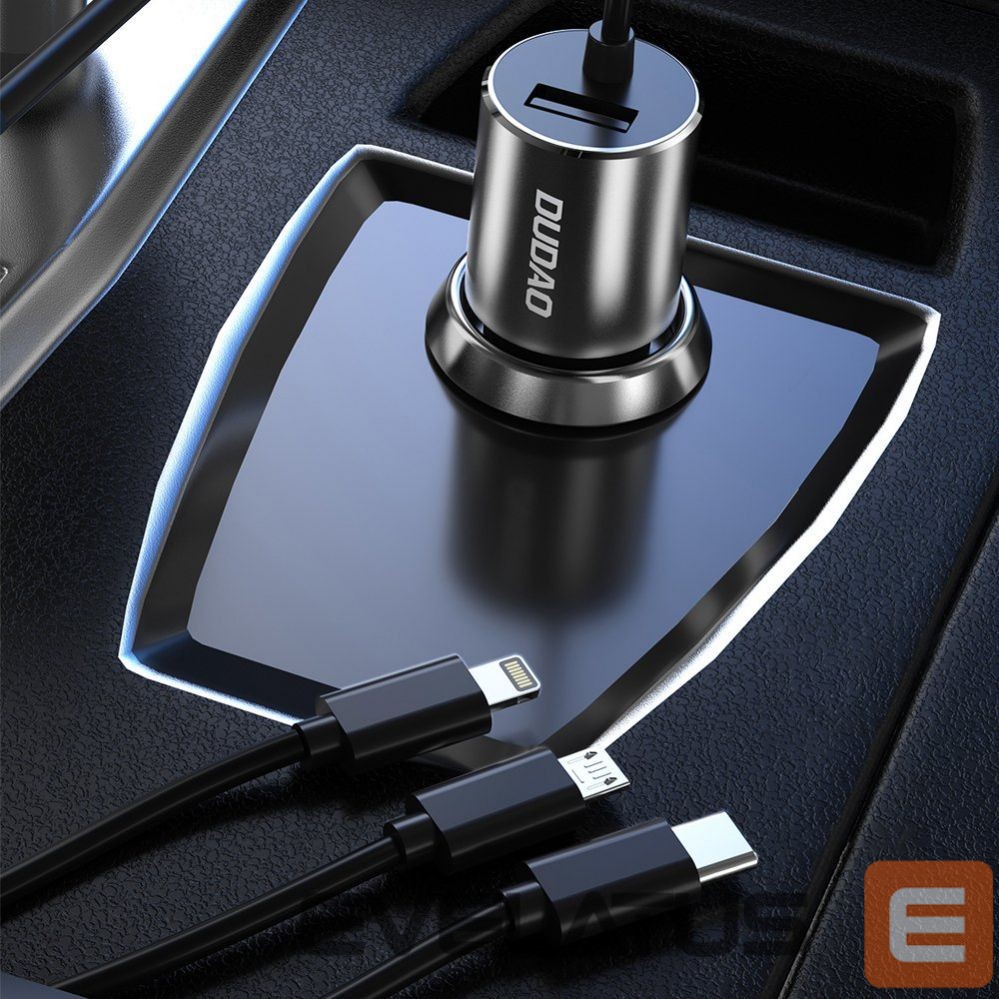 Adaptrid Dudao Dudao 3in1 USB car charger 3,4 A built-in cable Lightning / USB Type C / micro USB black (R5ProN black)