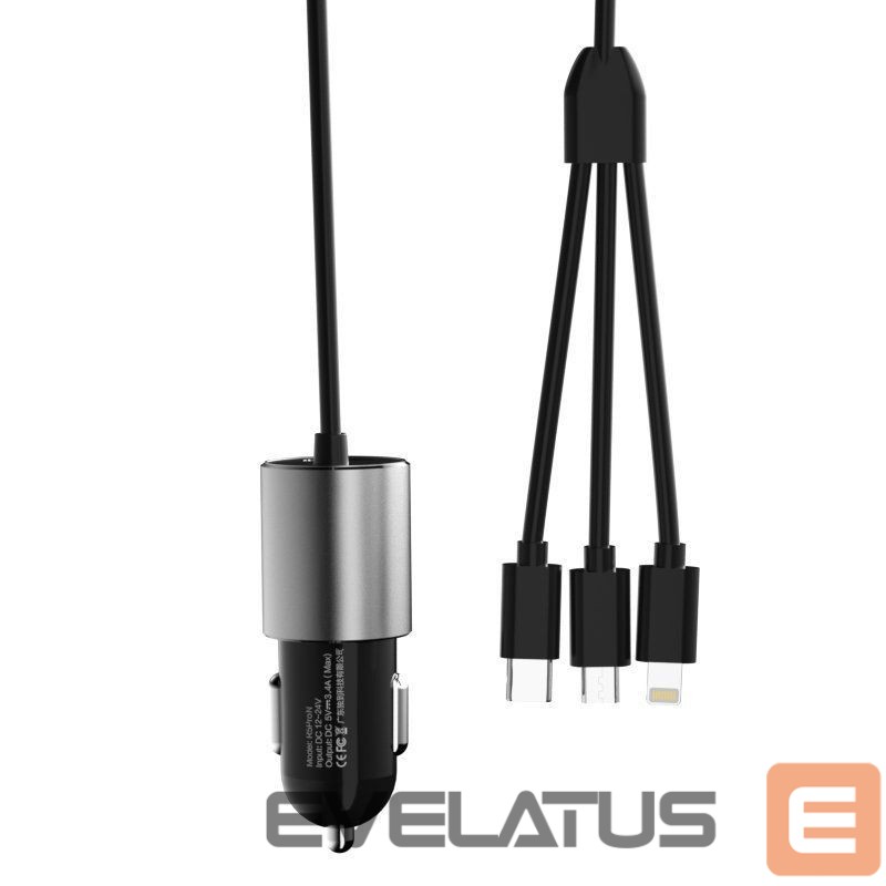 Adaptrid Dudao Dudao 3in1 USB car charger 3,4 A built-in cable Lightning / USB Type C / micro USB black (R5ProN black)