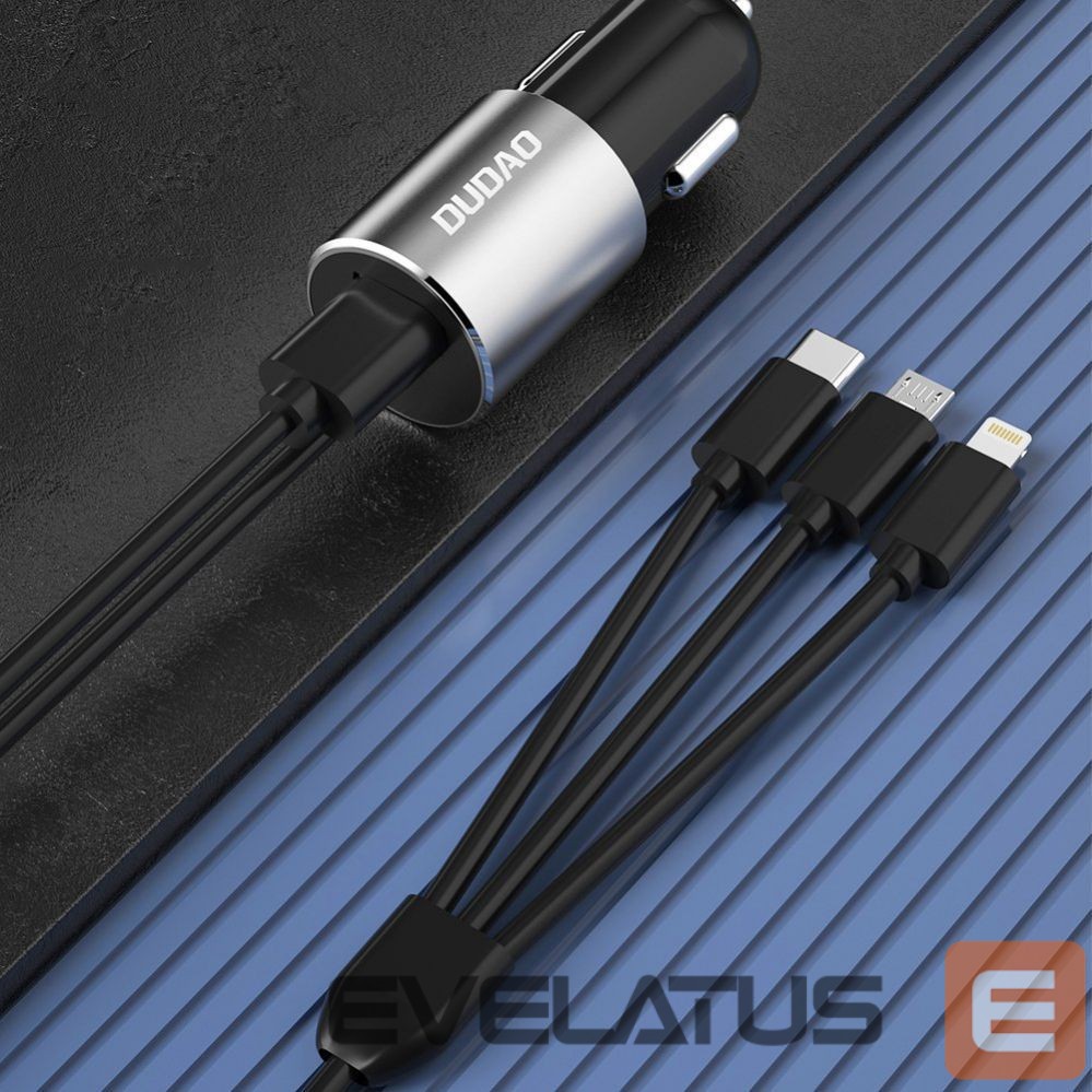 Adaptrid Dudao Dudao 3in1 USB car charger 3,4 A built-in cable Lightning / USB Type C / micro USB black (R5ProN black)