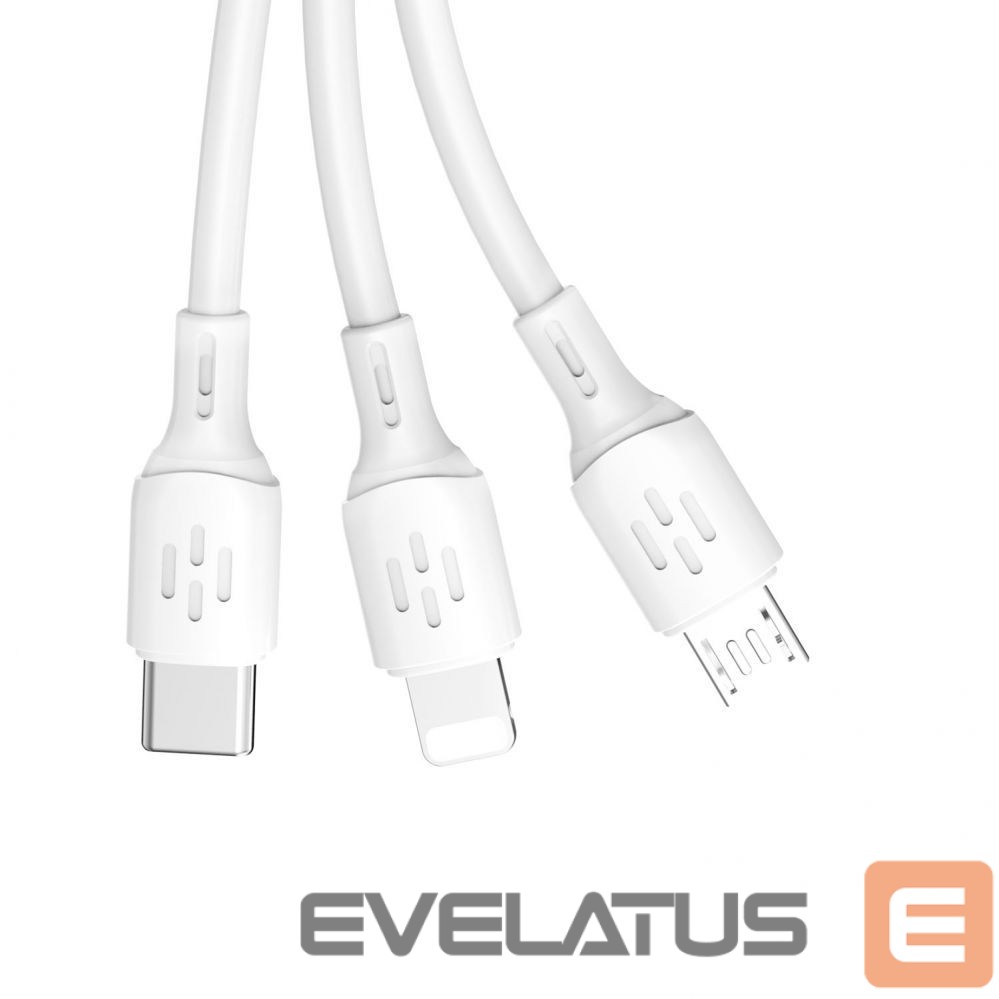 Kaabel Dudao USB cable - USB C / micro USB / Lightning 480Mb/s 6A 1.2m - white