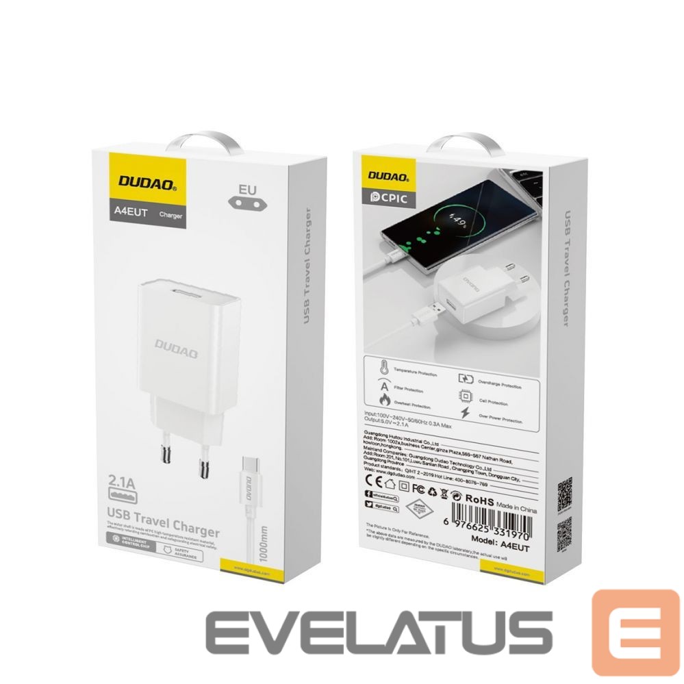 Adaptrid Dudao Dudao A4EU USB-A 2.1A wall charger - white + USB-A - USB-C cable