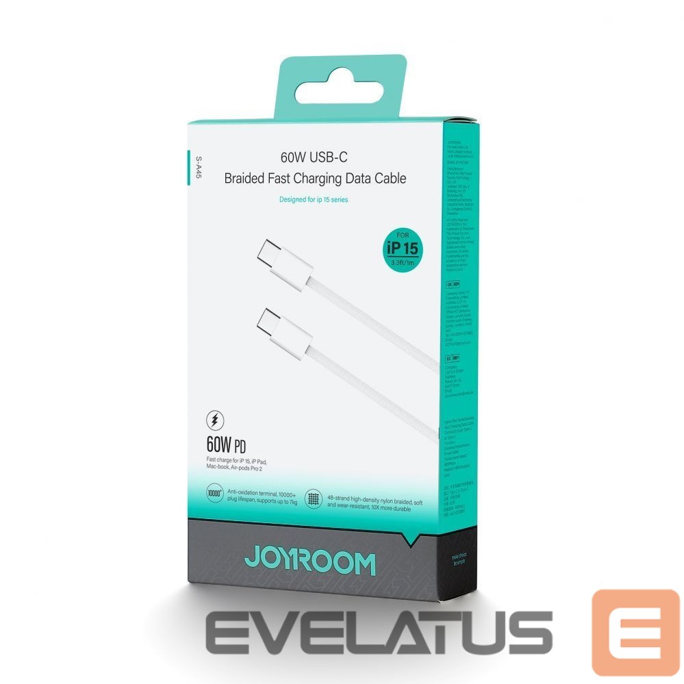 Kaabel Joyroom Joyroom Ben Series S-A45 USB-C / USB-C 60W Cable 1 m - White