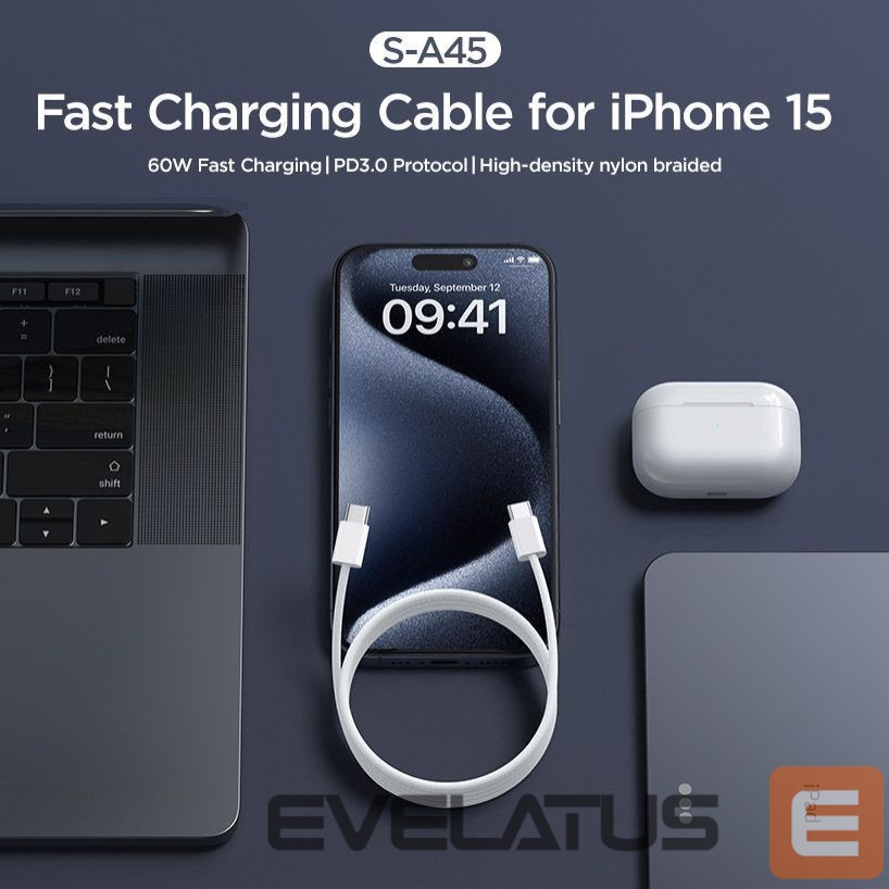 Kaabel Joyroom Joyroom Ben Series S-A45 USB-C / USB-C 60W Cable 1 m - White