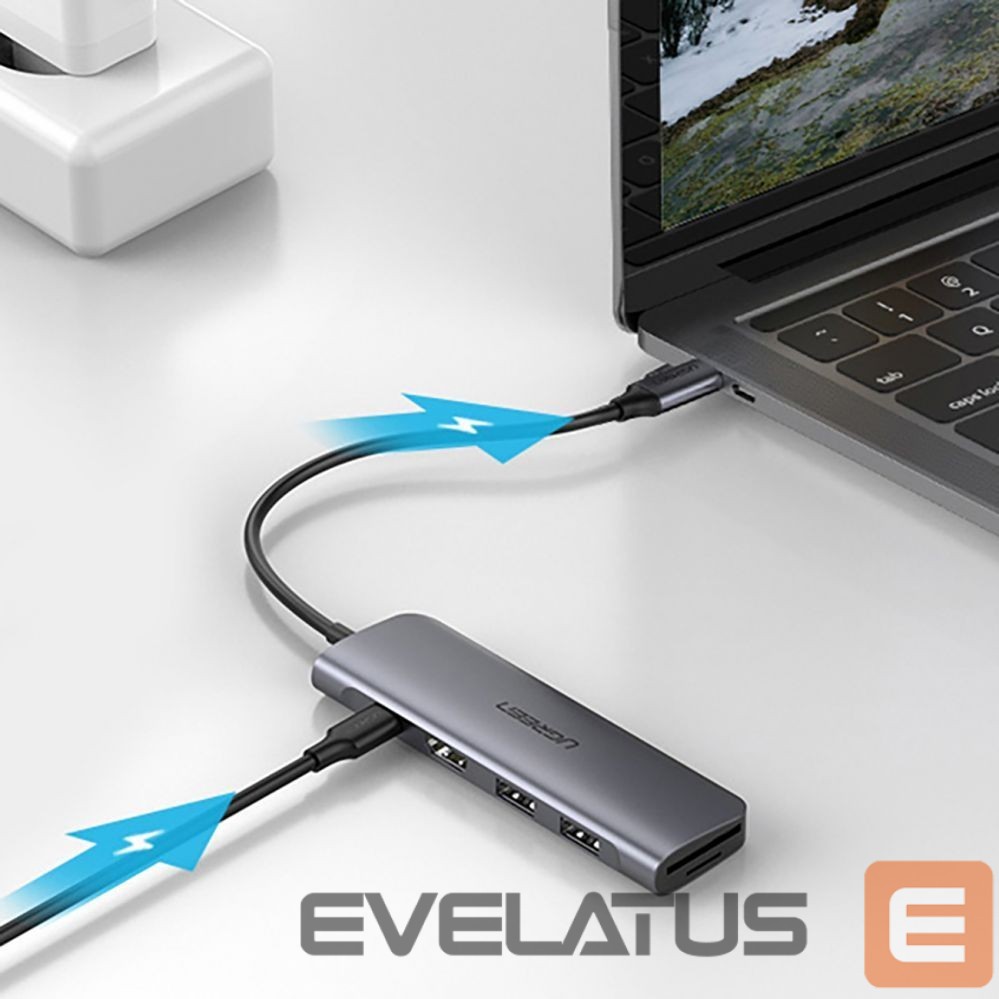 Kaabel Ugreen Ugreen CM195 6in1 adapter USB-C - HDMI / 2x USB-A 3.0 / USB-C PD / SD / TF reader - gray